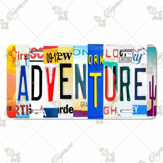 ADVENTURE Aluminum Novelty License Plate Design with Vibrant State Plate Collage Sublimation Print - 6"x12" Personalized Decor