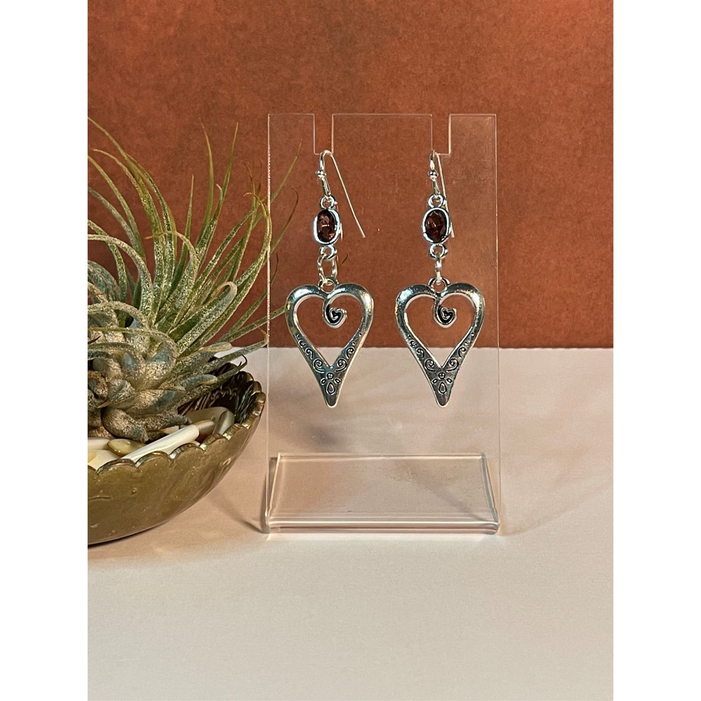 Vintage-Inspired Silver Heart Dangle Earrings – Romantic Boho Jewelry