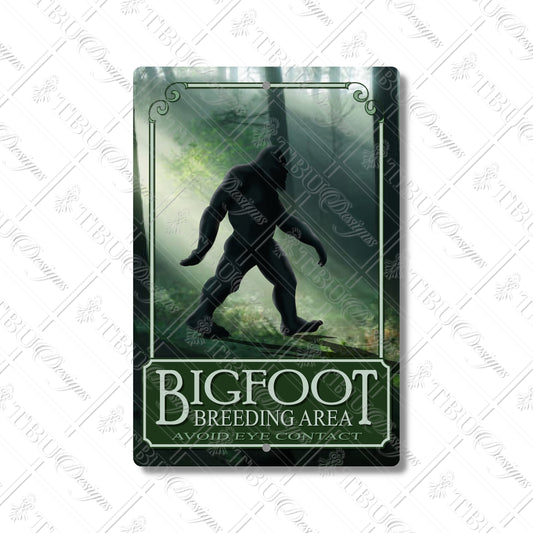 Bigfoot Breeding Area Aluminum Sign – Funny Outdoor Decor, Sublimation Print, 8x12 Warning Sign for Cabin, Campsite, or Man Cave