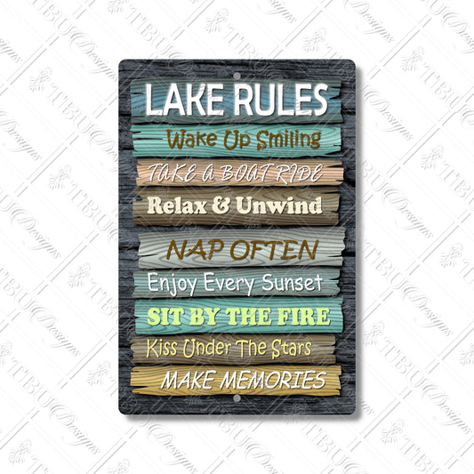 Rustic Lake Rules Aluminum Sign - Inspirational Outdoor Decor for Cabin, Lodge, or Lake House, Durable Sublimation Print