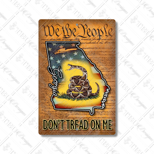 Georgia "Don't Tread on Me" Aluminum Sign with American Flag & Rattlesnake Sublimation Print – Patriotic Wall Decor for Home or Office