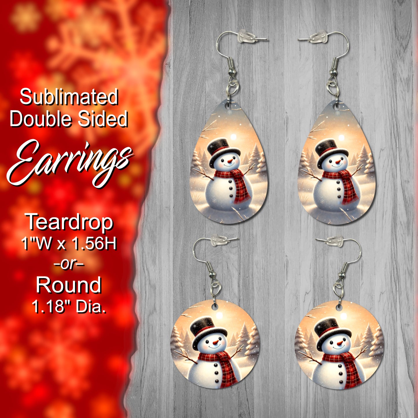 Double-Sided Sublimated Snowman Earrings – Teardrop or Round Shape – Festive Holiday Jewelry for Winter Fashion