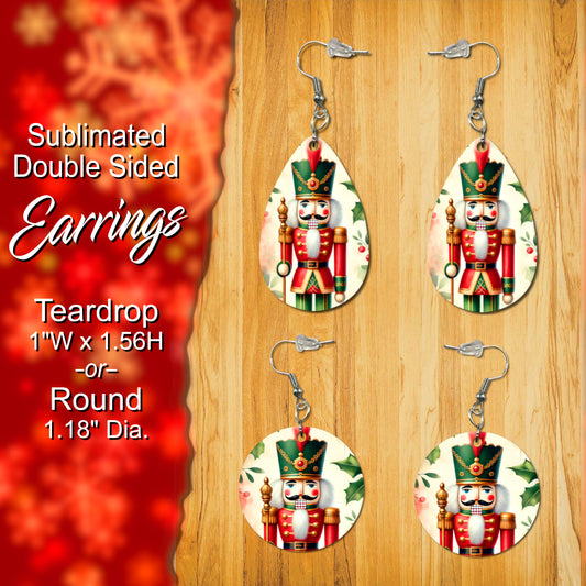 Festive Nutcracker Double-Sided Earrings - Choose Teardrop or Round Shape - Vibrant Sublimated Holiday Jewelry