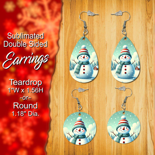 Festive Snowman Double-Sided Sublimated Earrings - Choose Teardrop or Round Shape for a Holiday Touch