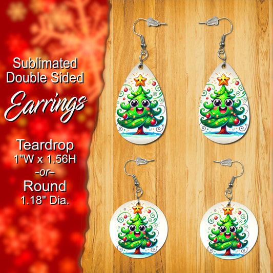 Festive Double-Sided Sublimation Earrings - Christmas Tree Design, Teardrop or Round Shapes, Perfect for Holiday Cheer!