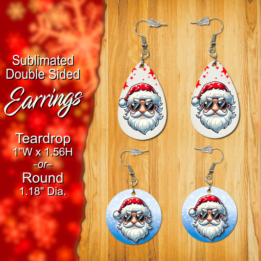 Sublimated Double-Sided Christmas Earrings – Choose Teardrop or Round Shape with Festive Santa Claus Design