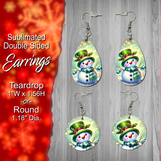 Sublimated Double-Sided Snowman Earrings - Choose Teardrop (1" x 1.56") or Round (1.18" Diameter) Winter Accessory