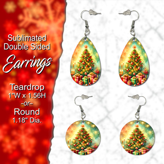 Festive Christmas Tree Double-Sided Sublimated Earrings - Teardrop or Round Shape, Perfect for Holiday Spirit and Seasonal Cheer