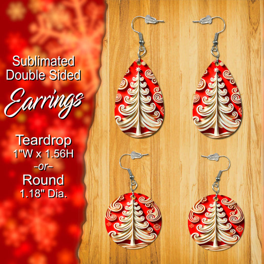 Double-Sided Sublimation Earrings - Festive Holiday Tree Design - Teardrop or Round Shape, Lightweight & Stylish