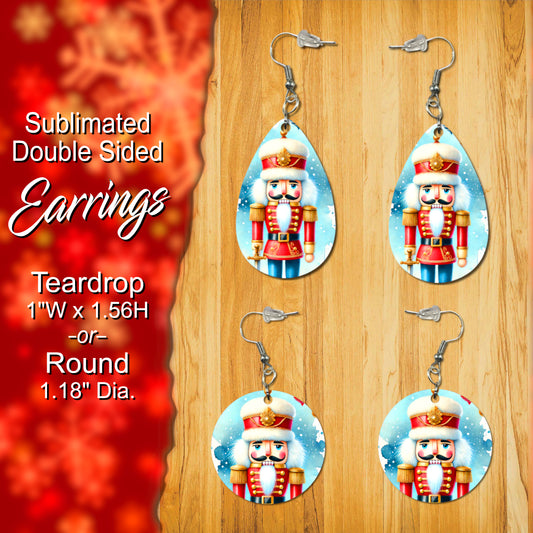 Festive Nutcracker Sublimated Double-Sided Earrings - Choose Teardrop or Round Shape for Holiday Cheer