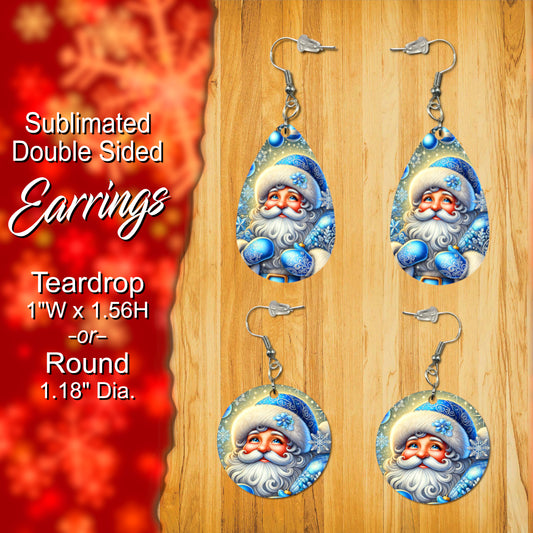 Festive Sublimated Double-Sided Earrings - Choose Teardrop or Round Shape with Adorable Santa Claus Holiday Design