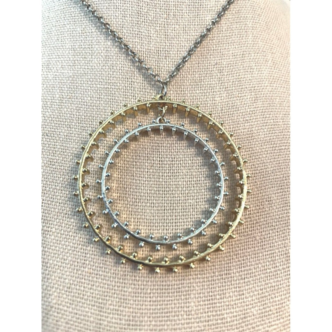 Vintage Signed Marlyn Schiff Necklace with Gold and Silver Studded Circles, 36" length