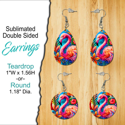 Vibrant Flamingo Double-Sided Sublimation Earrings – Teardrop & Round Options | Colorful Tropical Flora