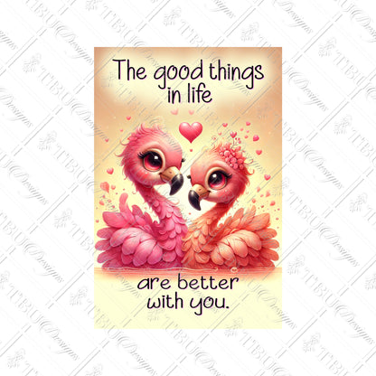 The Good Things in Life Flamingo Love Aluminum Desktop Sign - Romantic Sublimation Print for Home or Office Decoration