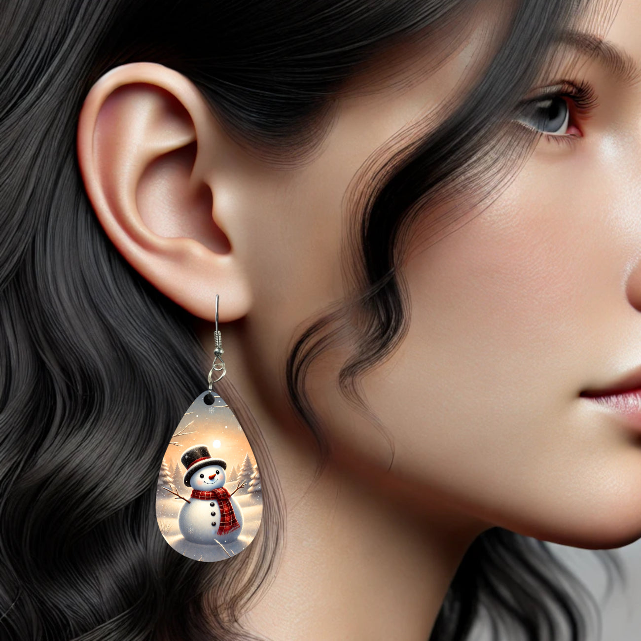 Double-Sided Sublimated Snowman Earrings – Teardrop or Round Shape – Festive Holiday Jewelry for Winter Fashion