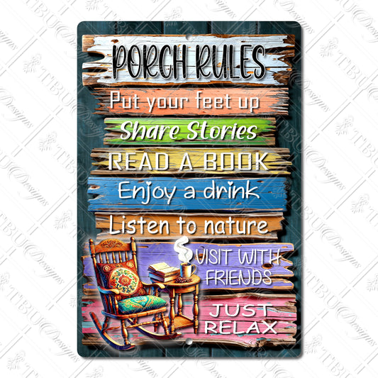 Porch Rules Aluminum Metal Sign – Rustic Vertical Country Patio Decor (8" x 12")