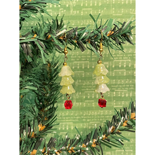 Handcrafted Christmas Tree Earrings With Green & Red Beads