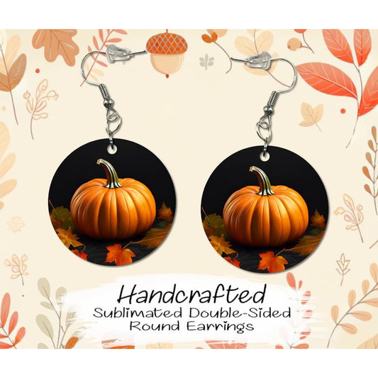 Fall Pumpkins and Leaves Double-Sided MDF Earrings, Fall Earrings, Handmade Round Earrings