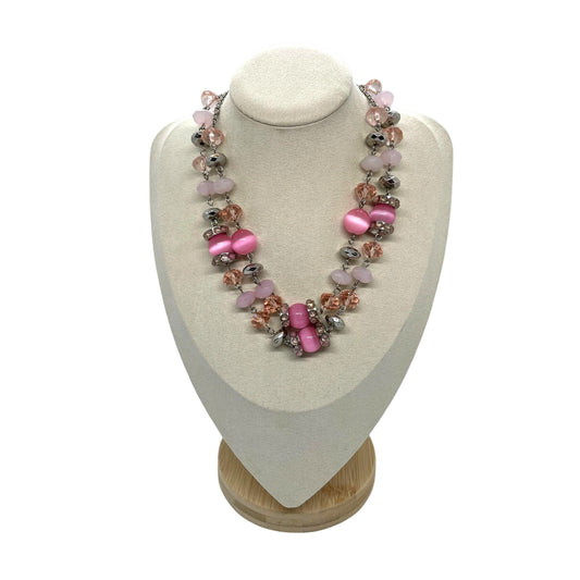 Trifari Shades of Pink and Silver double strand necklace