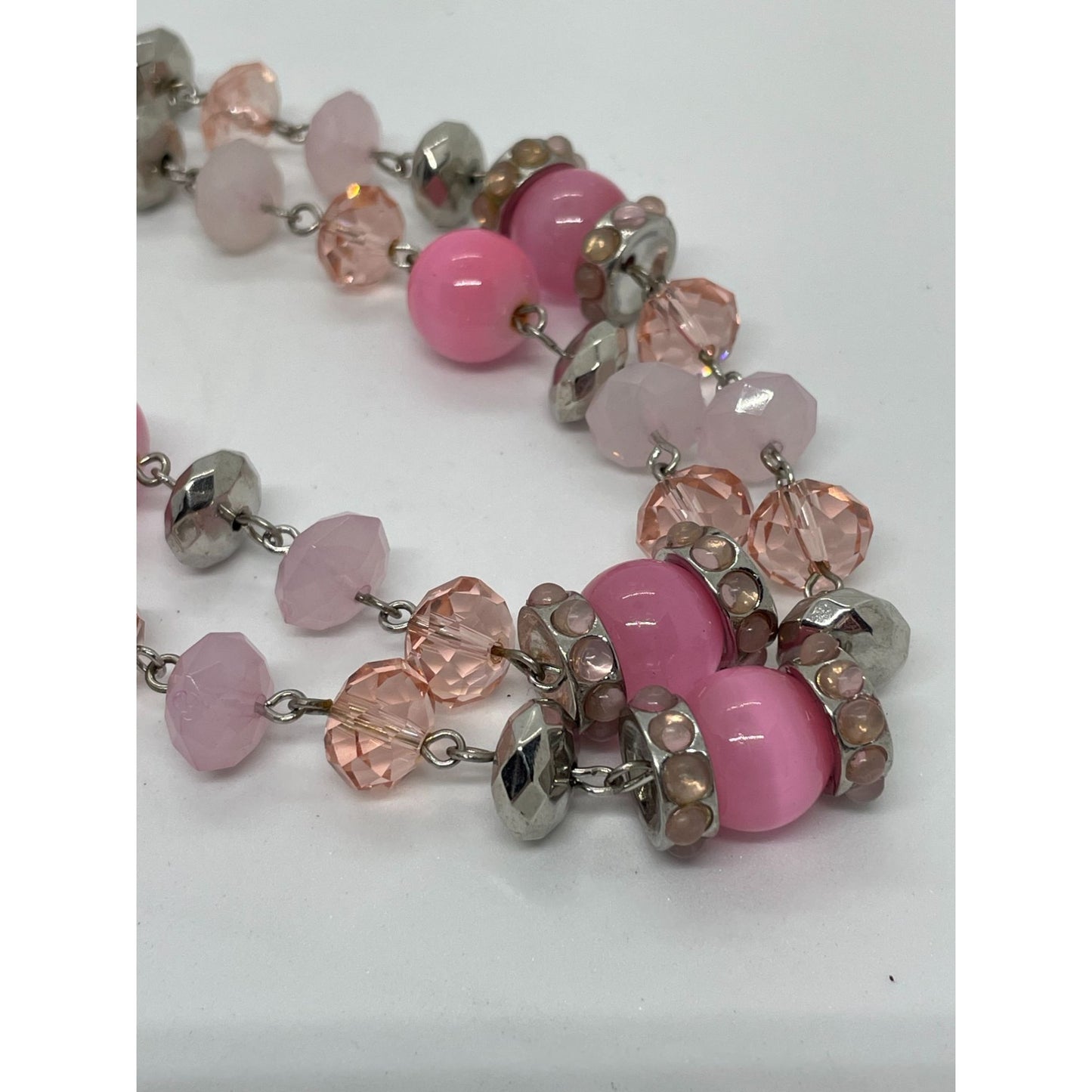 Trifari Shades of Pink and Silver double strand necklace