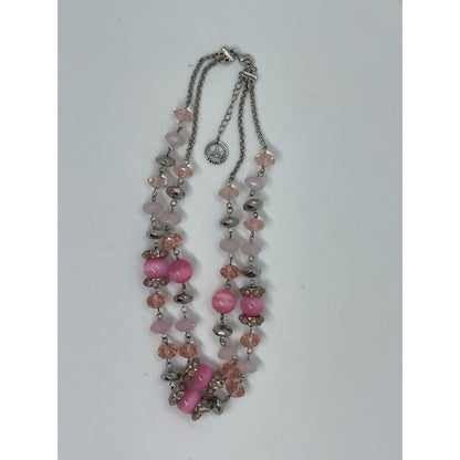 Trifari Shades of Pink and Silver double strand necklace