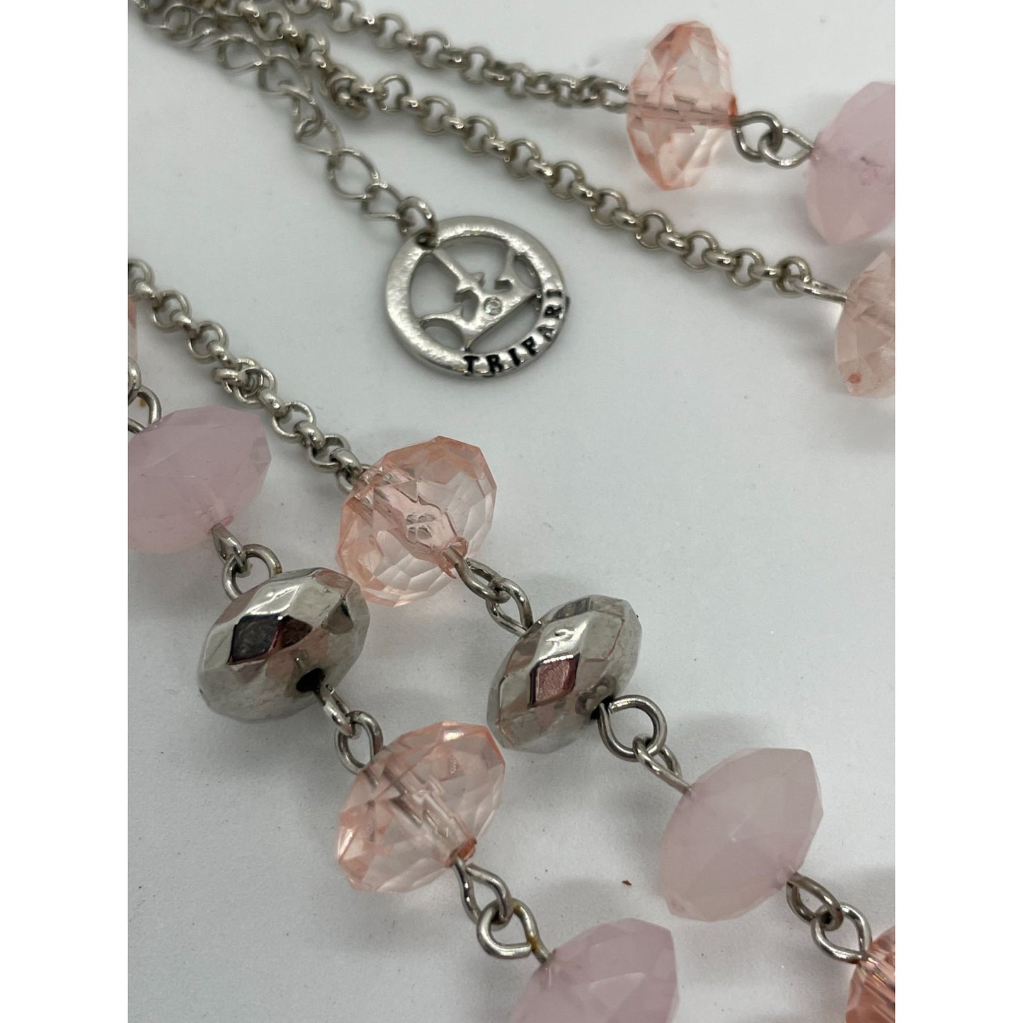 Trifari Shades of Pink and Silver double strand necklace