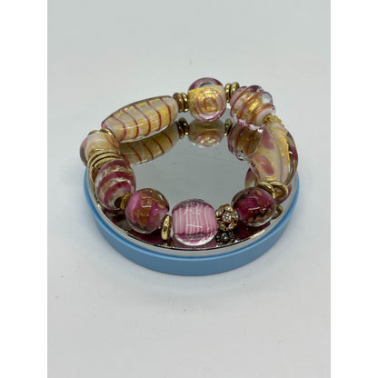 Vintage Style Pink & Gold Murano Inspired Glass Bead Bracelet