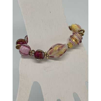 Vintage Style Pink & Gold Murano Inspired Glass Bead Bracelet