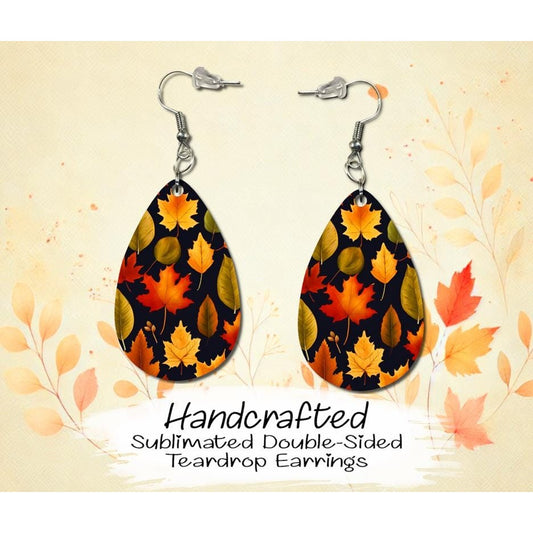 Fall Leaves Double-Sided MDF Earrings, Fall Earrings, Handmade Teardrop Earrings