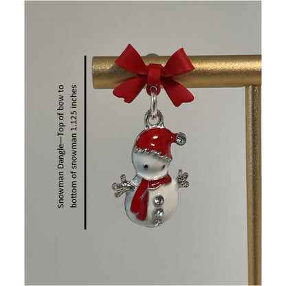 Festive Snowman Earrings with Red Bow and Rhinestone Accents