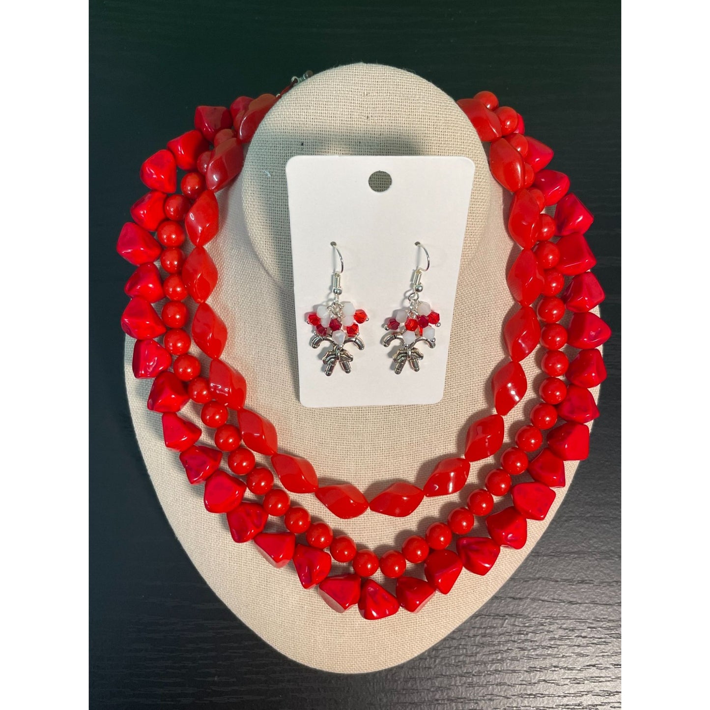 Candy Cane Earrings & Vintage Bead Choker Set