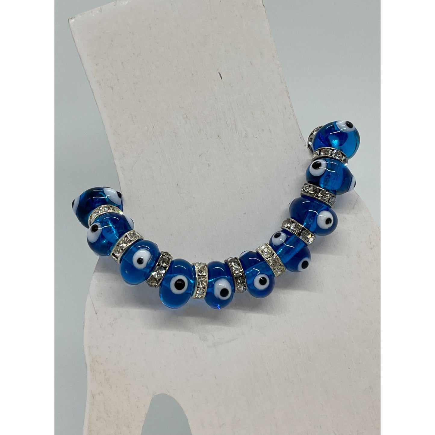 Vintage Blue Evil Eye Beaded Stretch Bracelet With Rhinestone Accents For Protection & Style