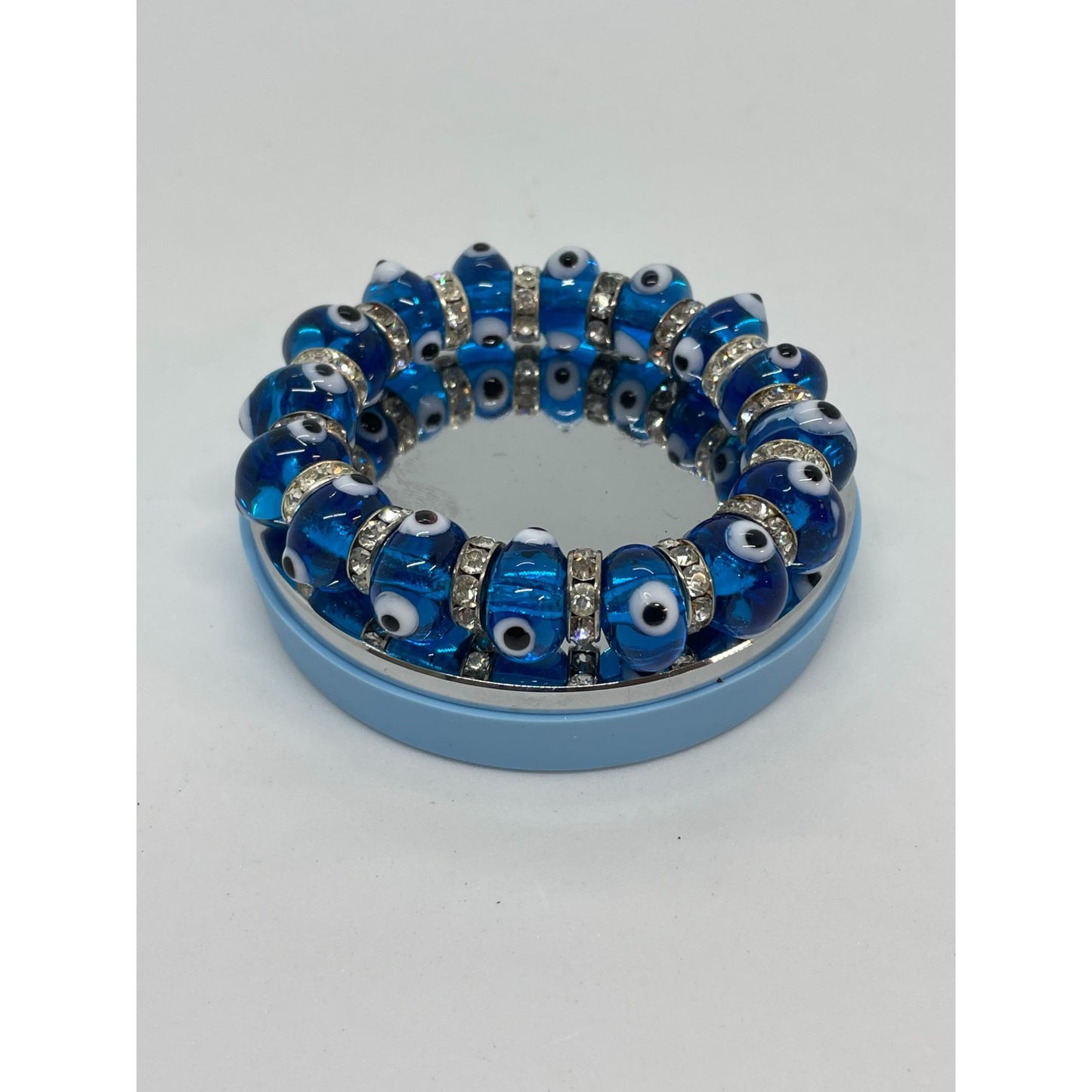 Vintage Blue Evil Eye Beaded Stretch Bracelet With Rhinestone Accents For Protection & Style