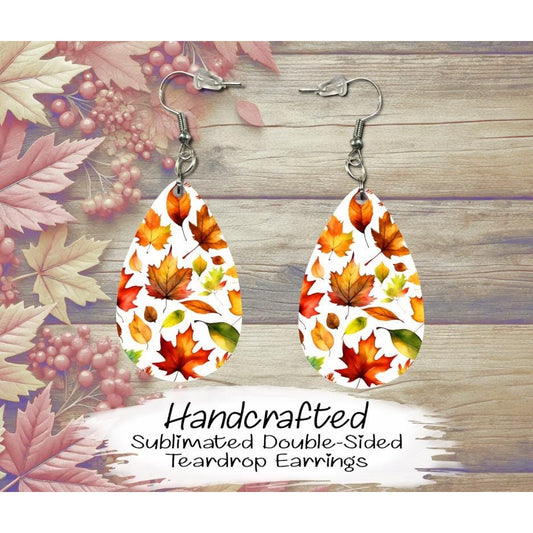 Fall Leaves Double-Sided MDF Earrings, Fall Earrings, Handmade Teardrop Earrings