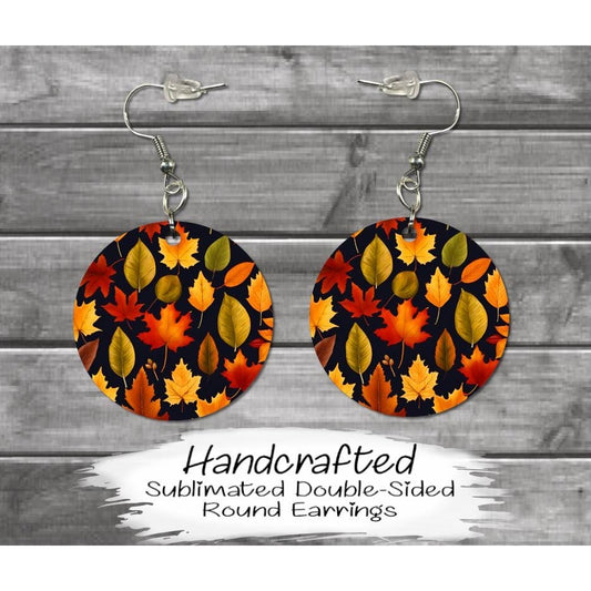 Colorful Fall Leave Double-Sided MDF Earrings, Fall Earrings, Handmade Round Earrings