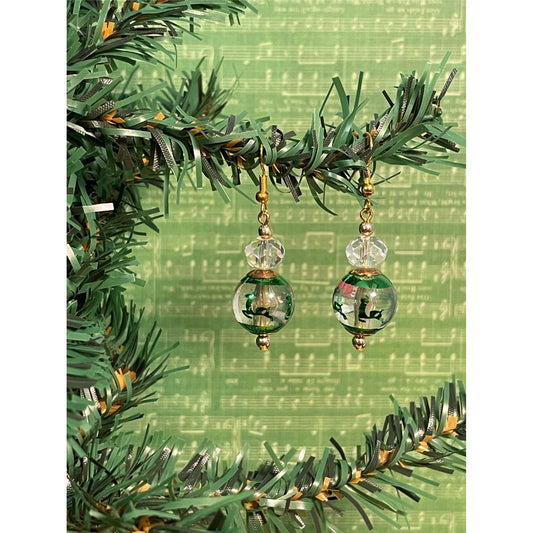 Festive Green & Gold Glass Bubble Earrings