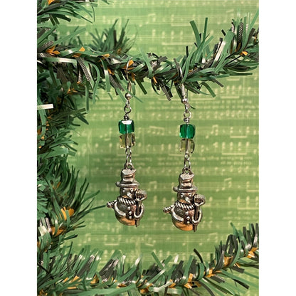 Jolly Snowman Charm Earrings with Green and Gold Accents