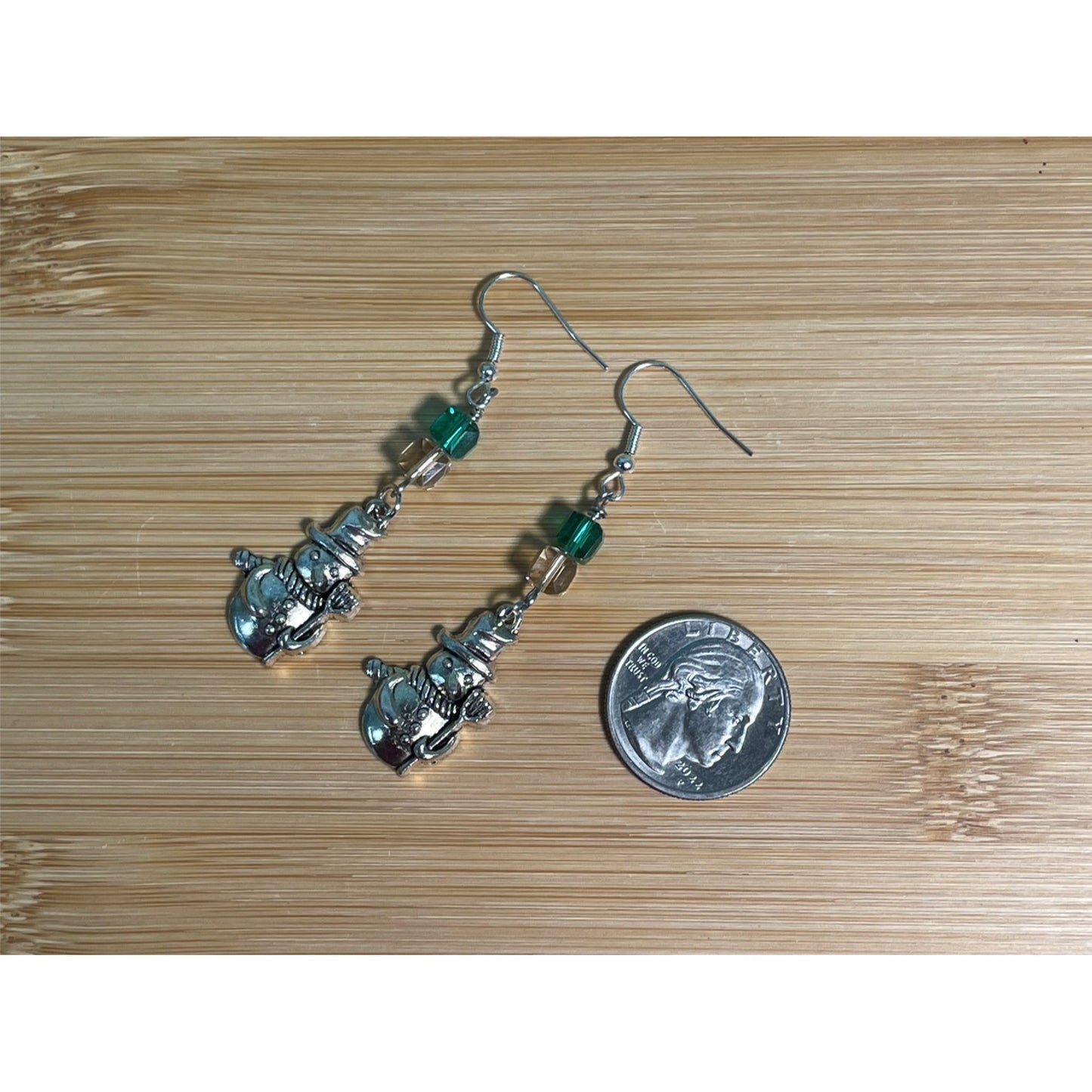 Jolly Snowman Charm Earrings with Green and Gold Accents